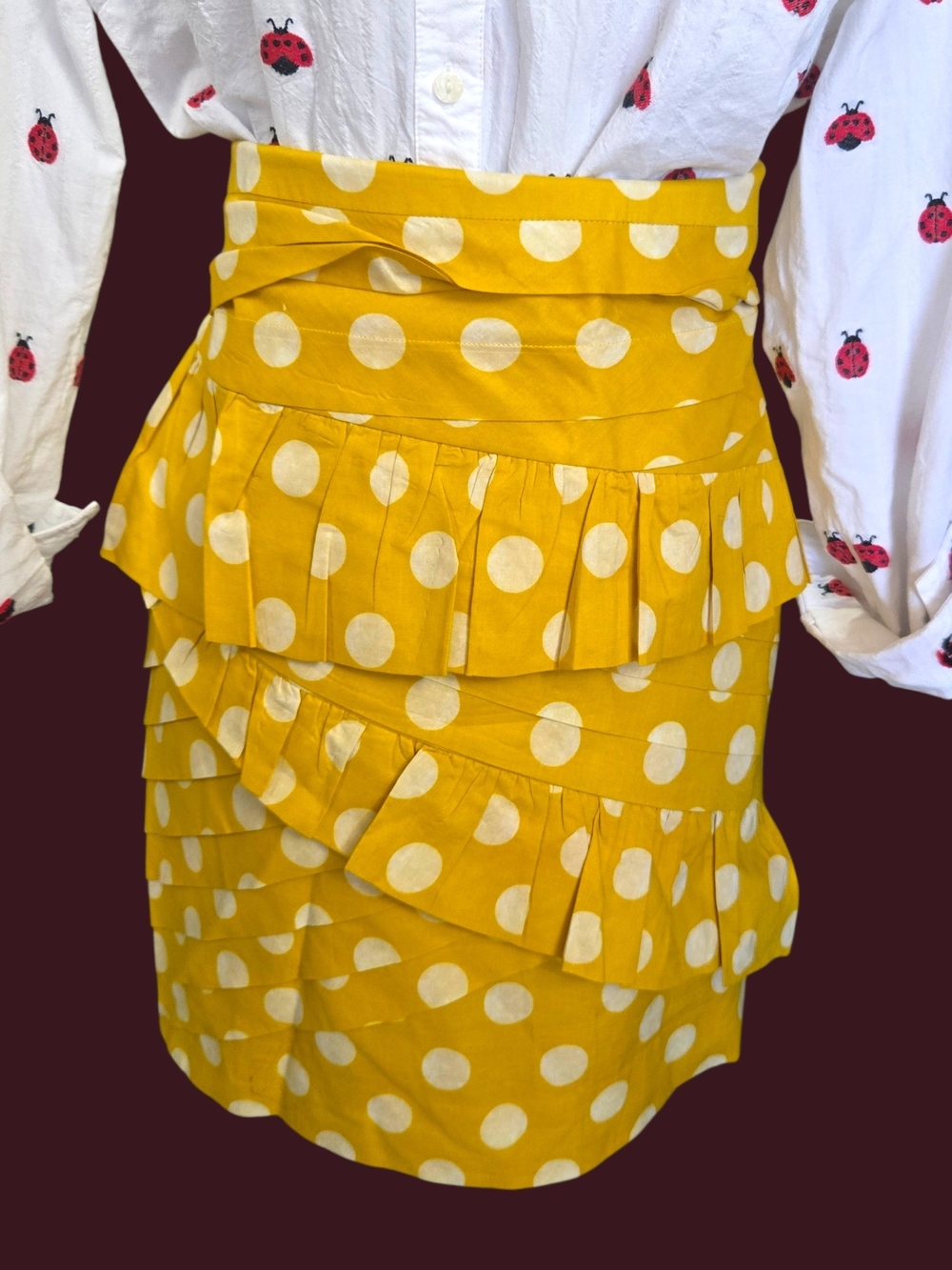 Yellow Polka Dot Ruffled Mini Skirt
